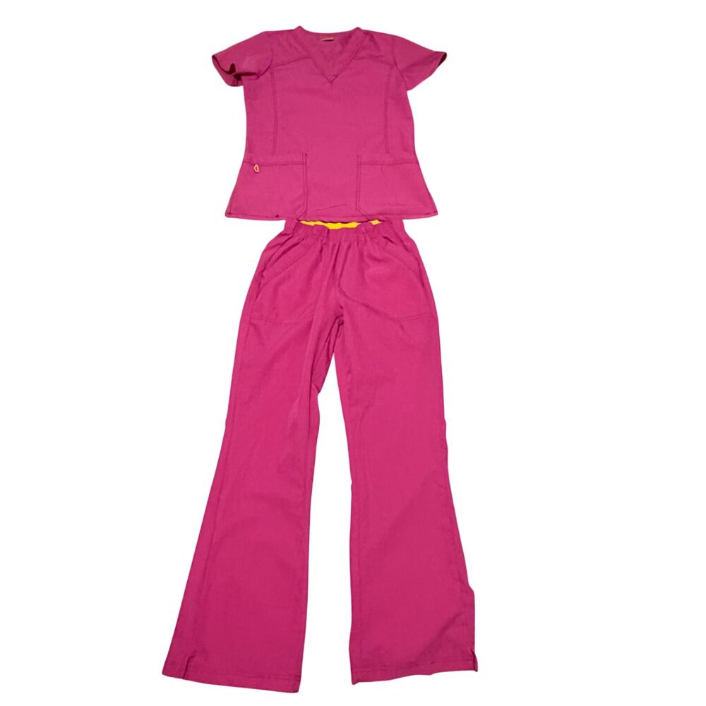 Women’s Wonder Wink pink matching scrub set sz S nurse attire medical colorful